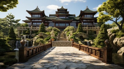 Fototapeta premium Serene Asian Temple Garden: A Digital Masterpiece