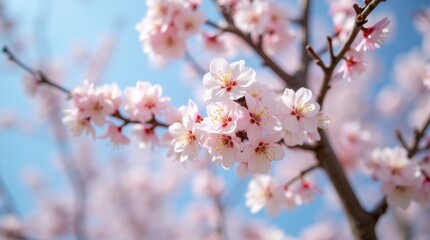 blossoming tree branches adorned with delicate pink and white flowers