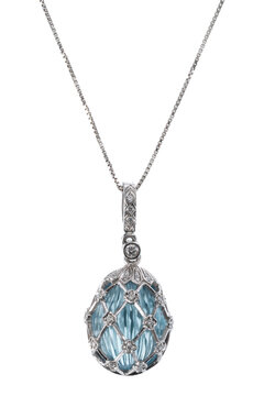 white gold pendant with blue topaz and diamonds. isolated white background