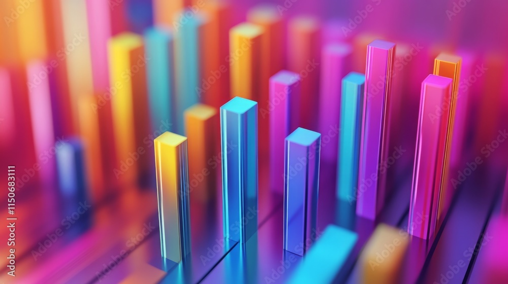 Poster colorful abstract bars on vibrant background representing data trends