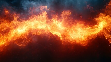 Fototapeta premium Blazing flames piercing darkness as smoke rises under chaotic skies wallpaper image