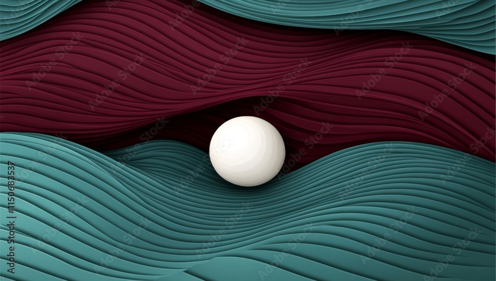 Poster a 3d rendering showcasing a levitating sphere adorned with a wave design on an abstract backdrop.