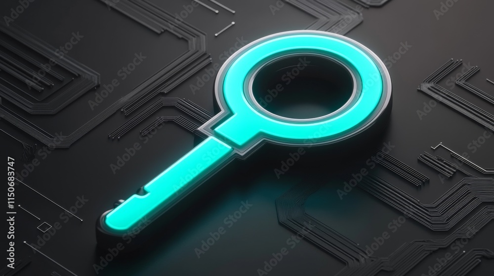 Poster a symbolic digital image of a magnifying glass representing search and data exploration.