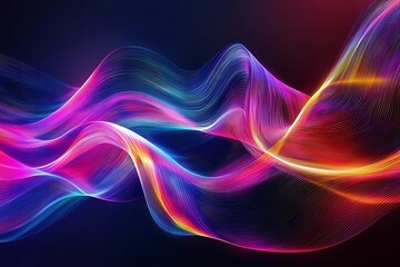 Obraz premium Iridescent holographic neon wave designs blending fluidly for a futuristic 3D abstract look