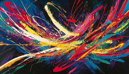 Energetic colorful streaks evoking movement and dynamism over a dark backdrop
