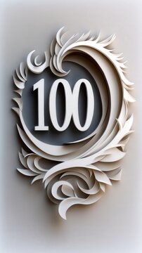 icon from paper cut, calligraphy, number one hungred, 100, gold, anniversary, birthday, celebration, milestone, sign, isolated