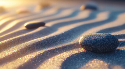 A serene abstract representation of a zen garden, with smooth stones and raked sand patterns