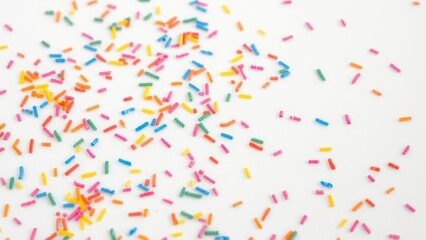 Colorful sprinkles scattered on a pristine white background creating a festive and celebratory atmosphere, confetti, decoration, sweet treats