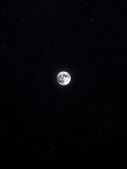 Dark celestial backdrop with twinkling stars and a full moon, cosmos, space, night sky, celestial bodies, universe