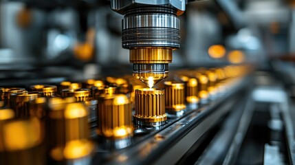 A precision laser cutting process on metallic components in an industrial setting.