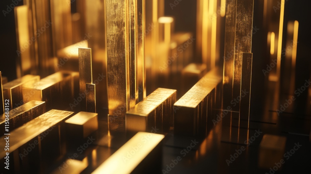 Poster abstract golden structures, futuristic geometry, and light play