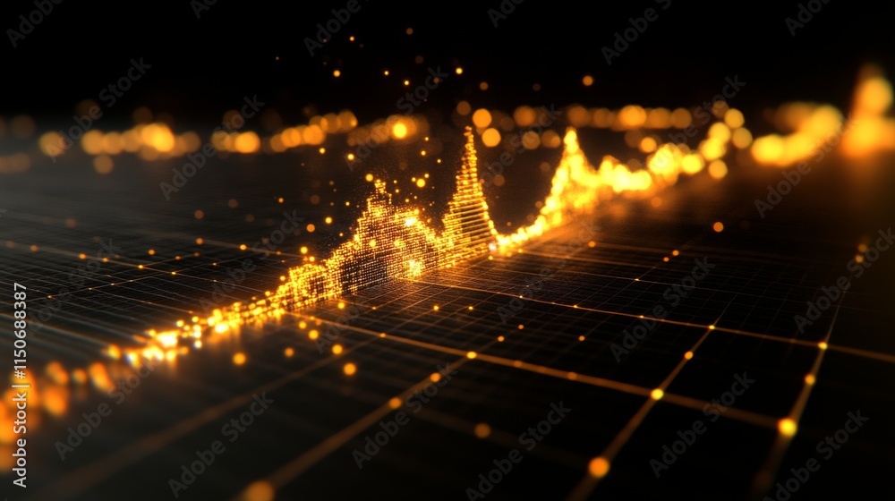 Leinwandbilder golden sparkling digital wave on dark background with bokeh effect