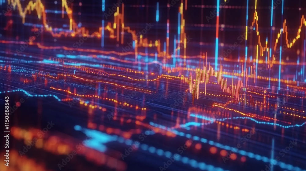 Poster colorful abstract data visualization with lines and graphs