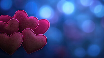 Fototapeta premium Soft glowing hearts in gradient blue background create romantic atmosphere, perfect for expressing love and affection