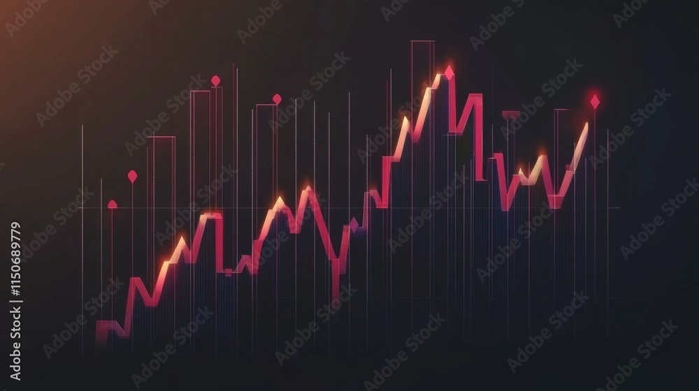 Poster abstract data visualization with rising trend line and chart elements