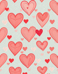 Valentine's Day card design. Illustration with oil paint. Pattern for printing on wall decorations, covers, wallpapers