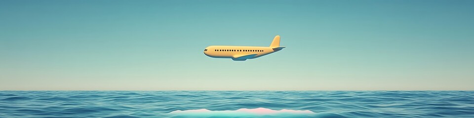 Obraz premium A minimalist emoji airplane floating above a tranquil ocean with soft pastel waves below