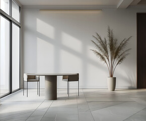 Aesthetic elegant minimalist modern interior design. Clear mock up empty wall for decoration in the apartment. Copy space in the room. Neutral palette of natural colors.