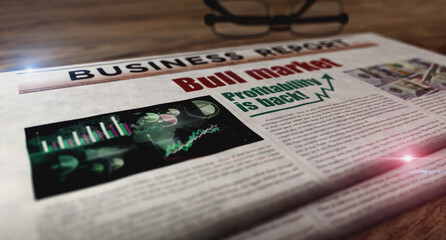 Obraz premium Bull market business success newspaper on table
