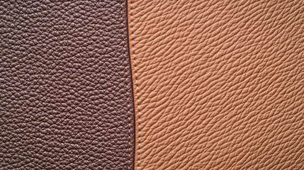 Fototapeta premium Dual-Tone Mocha Leather Background with Seam: Leather Texture with Mocha and Espresso Shades, Mocha Mousse Pantone Color of the Year 2025 Design Background