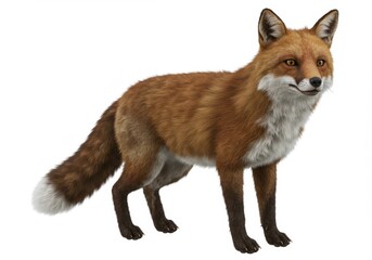 Fototapeta premium A 3D realistic rendering of a fox with detailed fur, sharp eyes, and lifelike features
