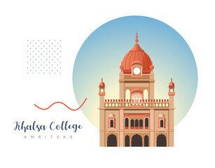 Historic Khalsa College - Amritsar - Punjab - Stock Illustration