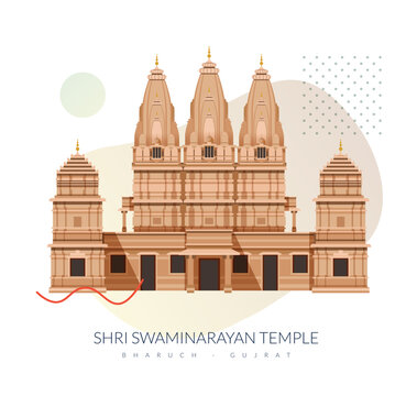 Shree Swami Narayan Temple - Bharuch - Gujarat - Stock Illustration