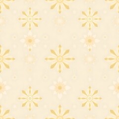 Golden Floral Pattern: A seamless, repeating pattern featuring delicate golden flowers and starburst designs on a creamy beige background. Perfect for textile design, wallpaper, and surface patterns.