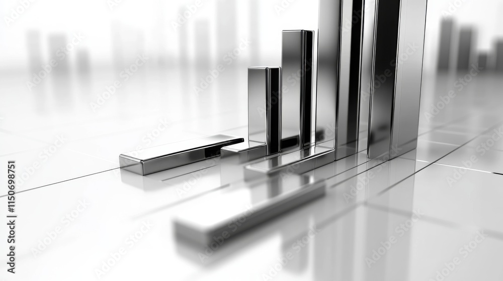 Poster abstract silver graph bars on shiny background for financial concept