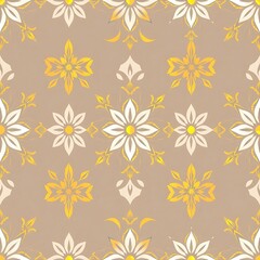 Golden Floral Damask Pattern: A timeless and elegant pattern of intricate floral motifs in warm gold and white, set against a soft beige background.