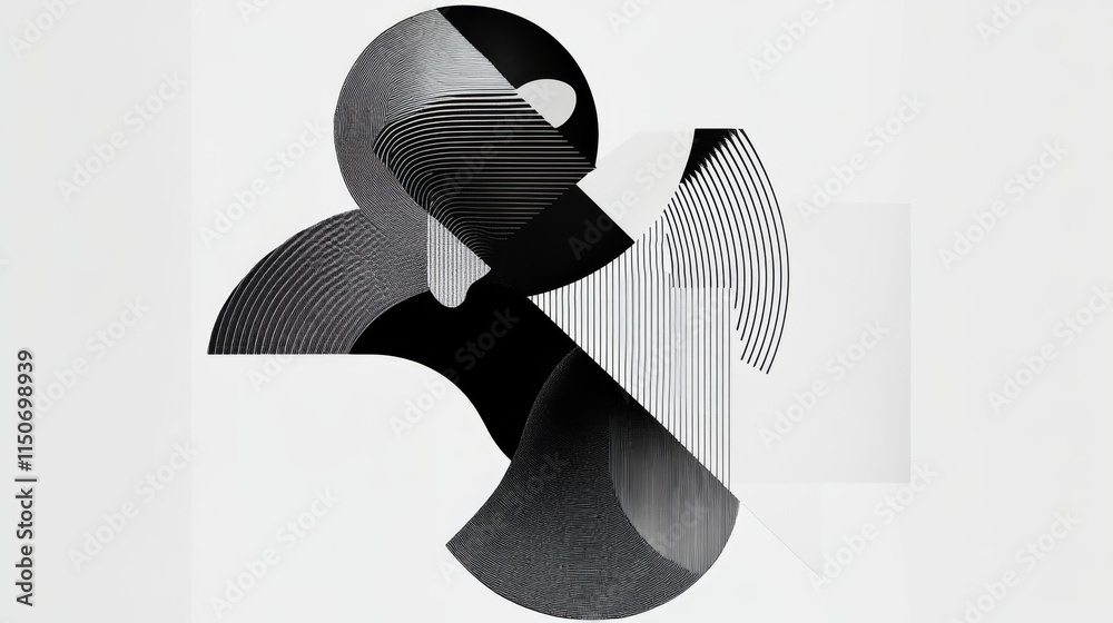 Poster abstract geometric shapes in black and white with curved lines