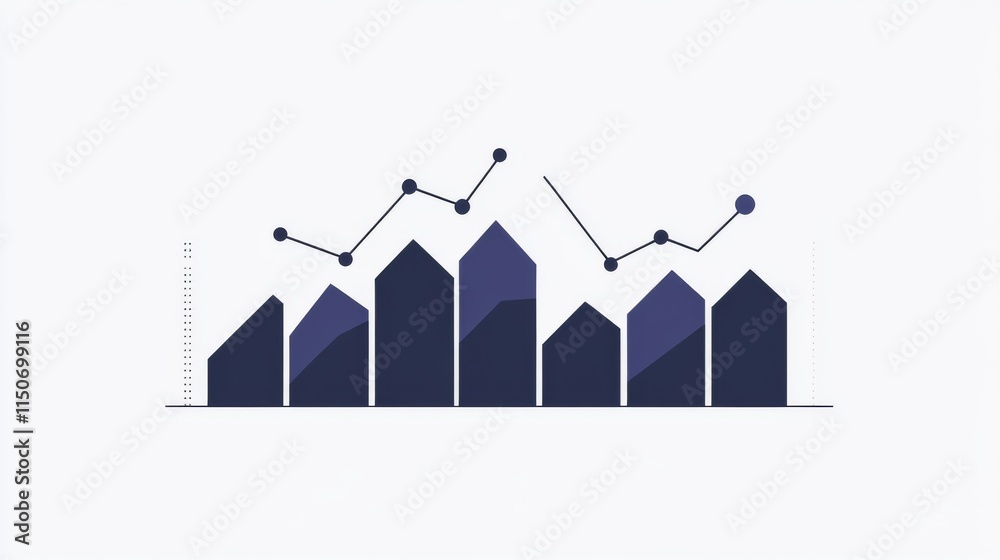 Aufkleber Colorful Graph with Data Points and Trend Lines on White Background