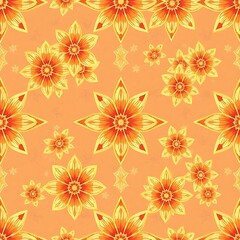 Golden Floral Pattern: Seamless and radiant, this captivating pattern features intricate yellow and orange flowers against a warm peach background.  A burst of sunshine and joy.