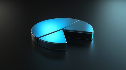 Blue Metallic Pie Chart Representing Data and Statistics Analysis
