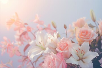 Fototapeta premium Subtle Gradient Background with Scattered Floral Foreground for Women's Day