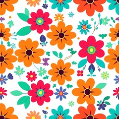 Vibrant Floral Fiesta: A lively and colorful seamless pattern bursting with bright flowers and leaves. Perfect for adding a cheerful touch to any project. 