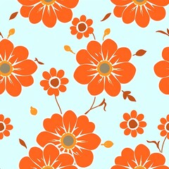 Orange Floral Pattern: A cheerful and vibrant seamless pattern featuring orange flowers with brown stems and leaves on a light blue background.