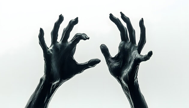 Haunted Black Ghostly Hands Reaching Out Isolated on White Background