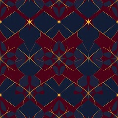 Regal Geometric Pattern: Dark Red and Navy Blue Seamless Design with Gold Accents 