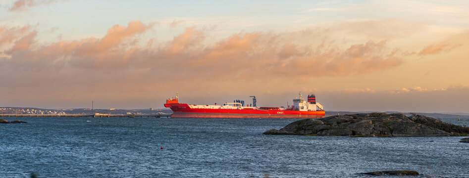 Gothenburg, Sweden - november 17 2024: Large shuttle tanker Torill Knutsen unloading at port.