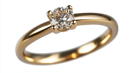 Classic gold ring with a diamond on a white isolated background