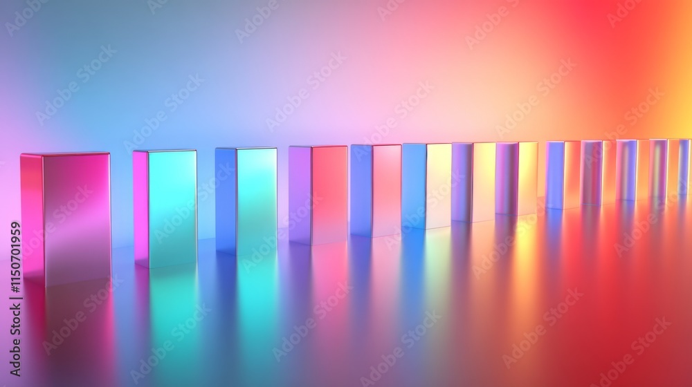 Poster colorful abstract light display with reflective blocks and gradient background