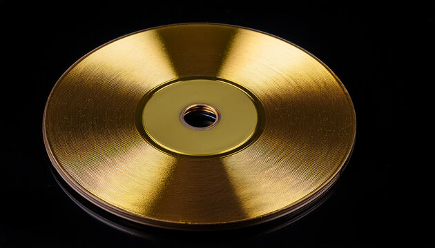 cd, disc, gold, music, record, award, media, technology, one, shining, black background