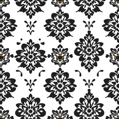 Damask Seamless Pattern: Elegant Black and Gold Floral Design 