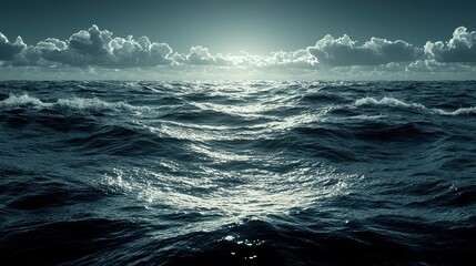 Fototapeta premium A serene ocean view with gentle waves under a cloudy sky, evoking calmness and reflection.