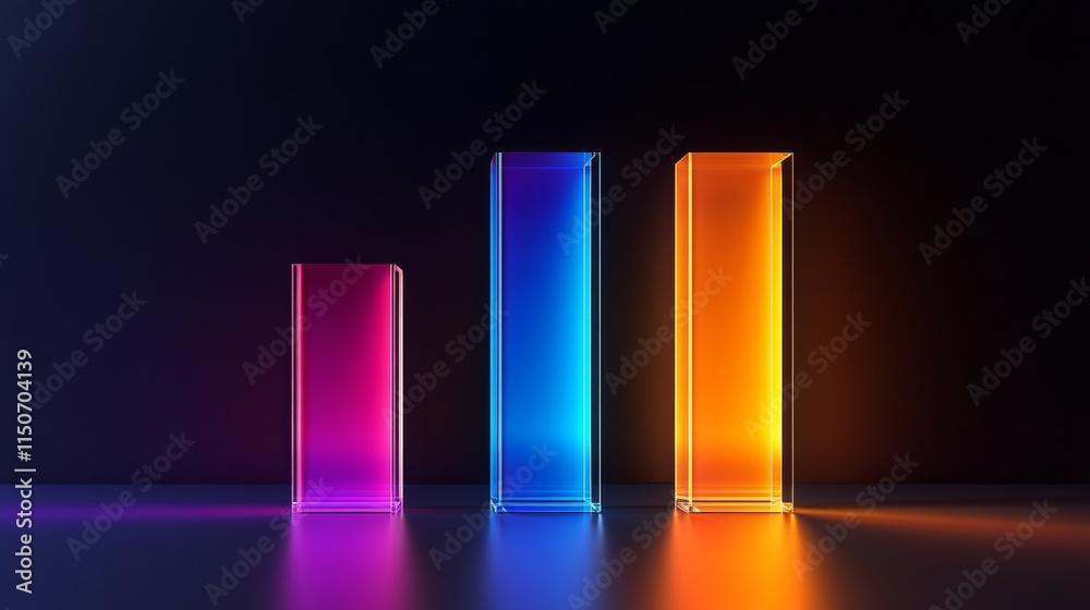 Poster colorful neon bars representing data visualization and growth