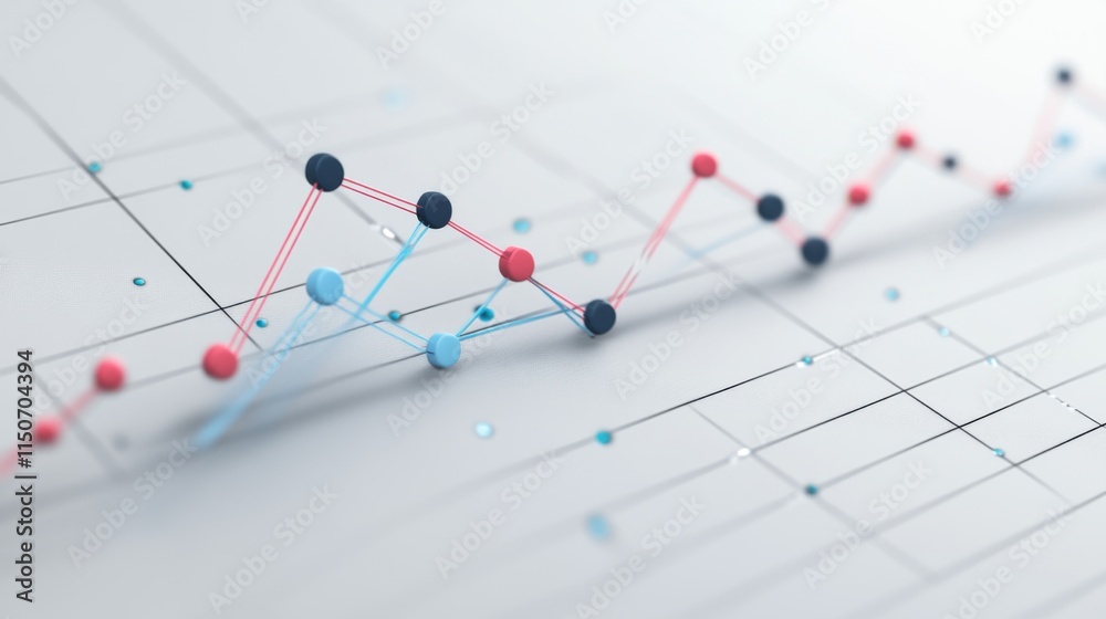 Poster colorful line graph with data points on soft background surface