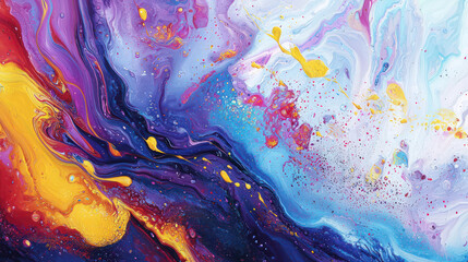 A vibrant abstract painting with splashes of color and dynamic brush strokes