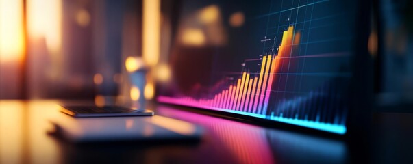 Influencer campaign growth tracked on a glowing dashboard, digital growth chart, modern marketing