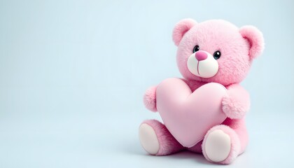 Obraz premium Cute Teddy Bear with a Heart Pillow for Valentine’s Day